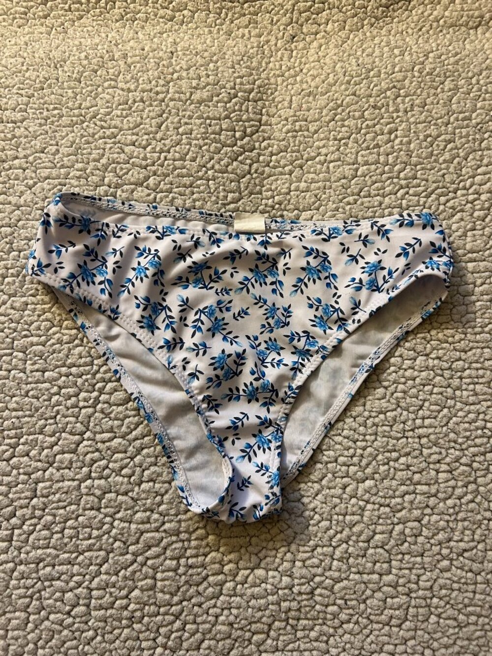 Shein -- white, blue flowers, bikini bottoms